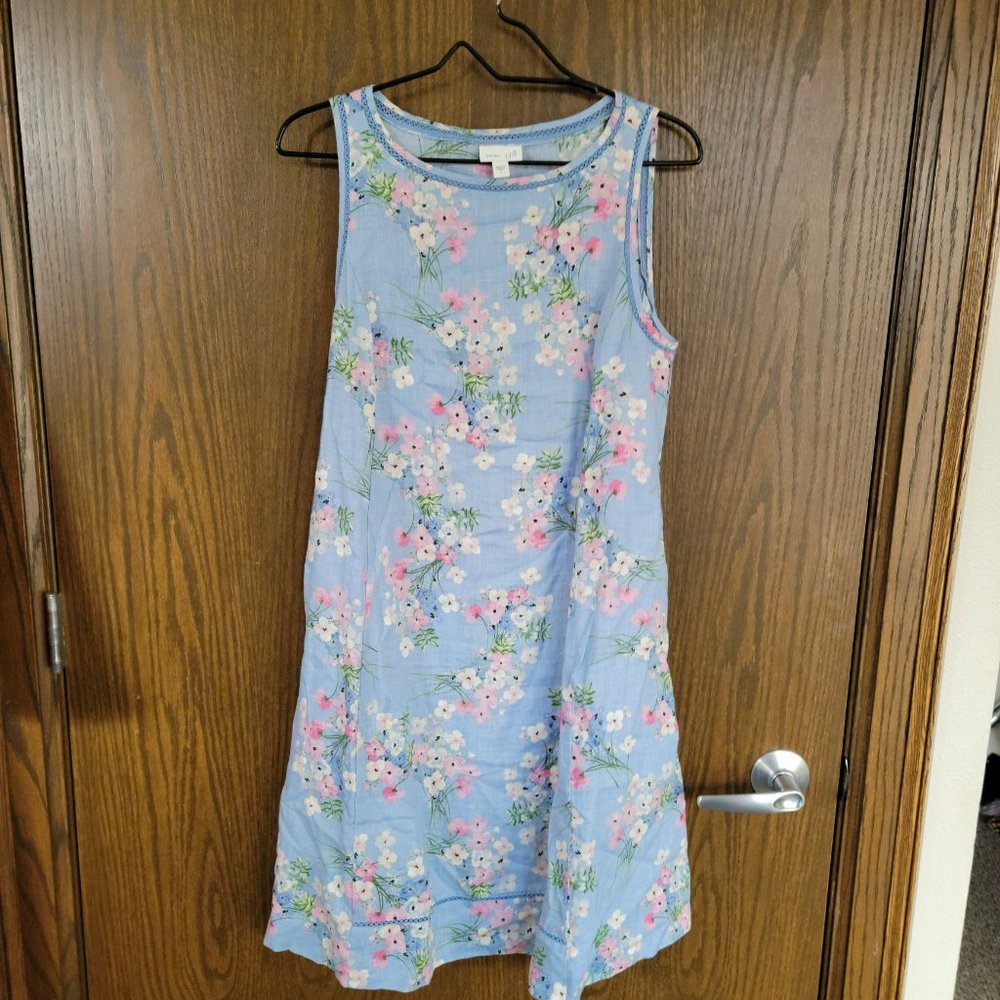 Gorgeous J. Jill Baby Blue Pink Floral Linen Dress Size Small - Picture 3 of 16